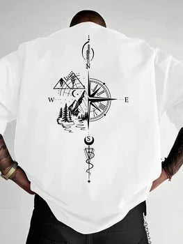 New Summer Geometric and Hill Pattern Men T-shirt Street Style Suitable for Daily Casual Wear Loose Fit 100% Cotton Material Top