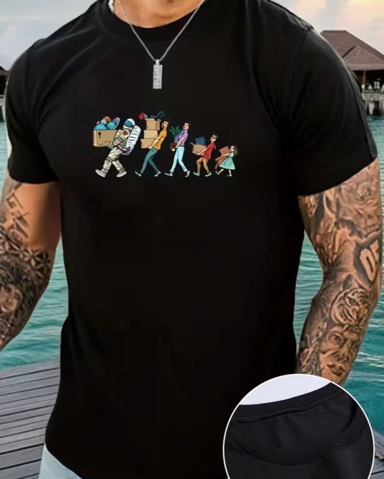 Men's T-shirt Casual Crew Neck Short Sleeves T-shirts for Summer Fashionable and Minimalist Retro T-shirt