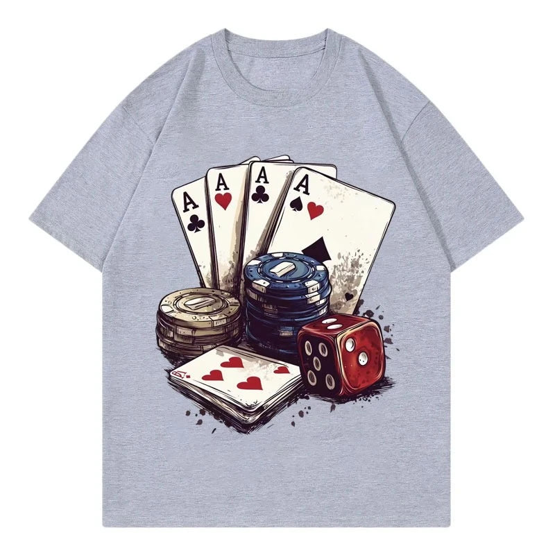HOT SALE Fun Casino Poker Graphic Tee Men's Women's Clothing Fashion Y2k Short-sleeved Tee High Quality Cotton Summer Tee