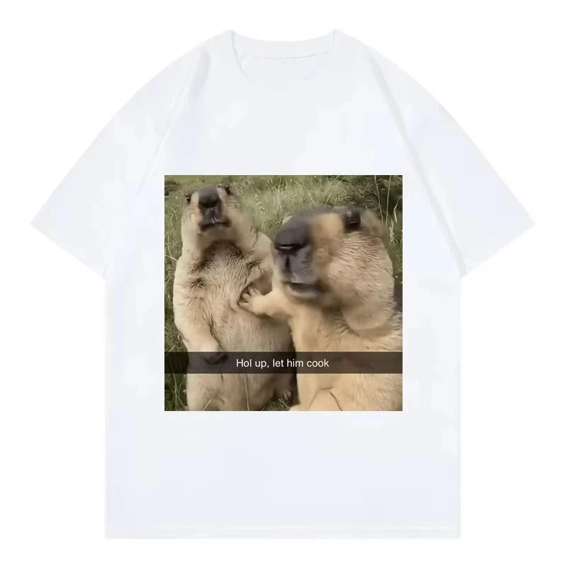 HOT SALE Hold Up Let Him Cook Funny Hamster Meme Graphic T Shirts High Street Fashion Trend Unisex Casual Short Sleeve T-shirt