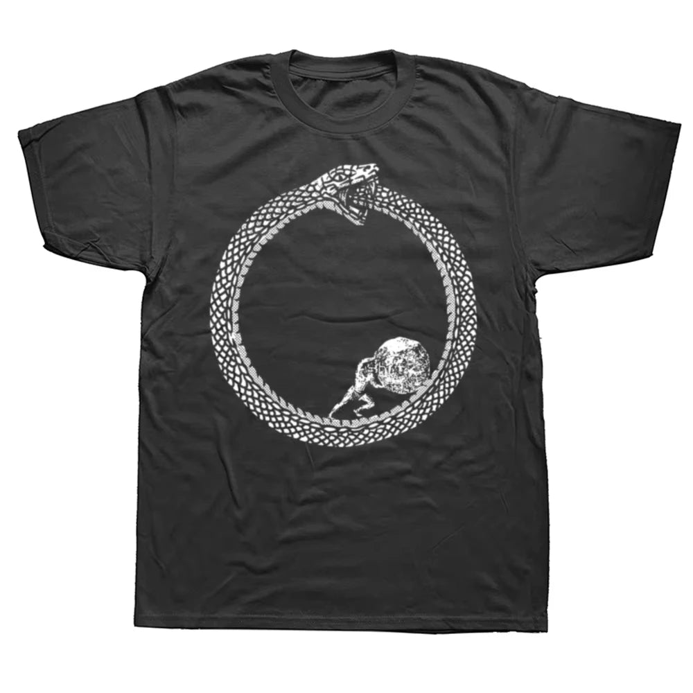 Sisyphean Wears An Ouroboros Unisex Philosophy T-shirt Men's Cotton Humorous Street Style T-shirt and A Short Sleeved Loose Suit