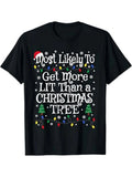 Funny Men's Black Graphic T-Shirt Festive Light String Snowflake Tree Hat Lit Slogan Holiday Typography Print 100% Cotton Heavyweight Short Sleeve Casual Streetwear Tee
