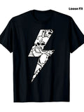 Men's Skull And Lightning Bolt Graphic TShirt Breathable Loose Fit Crew Neck Tee Black with White Skull And Bolt Print Machine Washable Summer Casual Shirt Perfect Gift for Men Sku FRetro Casual Short-sleeved T-shirt with a Round Neck and Printed