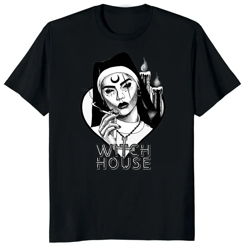 HOT SALE Cartoon Nun No Religion with Brooch Man T Shirt Satan Church Anton Lavie Satan Mystery Goth T Shirt Classic Girl Top