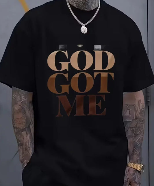 T-Shirt Featuring Gradient Design with 'God with Me Made From, This Casual Round-Neck Tee Light Dark Brown Holiday Gift for Men