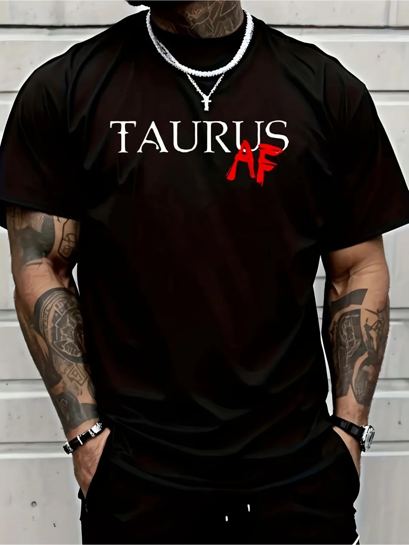 Men'S Taurus Zodiac T-Shirt | Retro Astrology Graphic Tee with Taurus AF Bull Design, Soft Breathable Round Neck Loose Fit Casual Shirt for Casual Attire, Birthday and Christmas Gifts (Black with Red Print) - Machine Washable Unisex T-Shirt