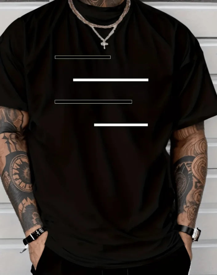 Men'S Plus Size Urban Style T-Shirt with Minimalist Line Design Casual Summer Wear A Perfect Gift for Fashion-Forward Young Men