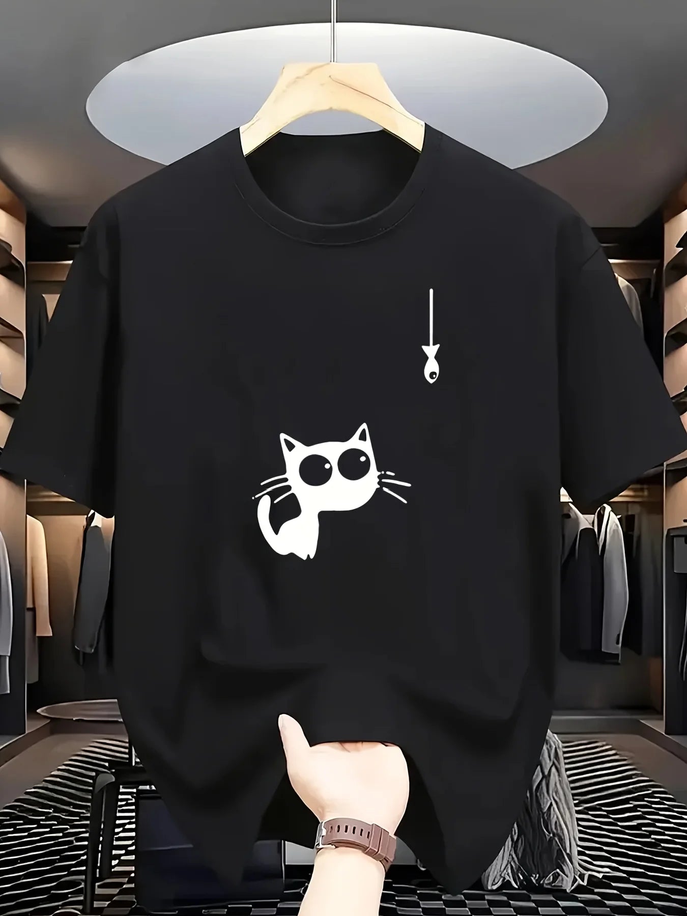 HOT SALE Cartoon Cat Design Print Summer Autumn Winter Cotton Casual Soft and Comfortable Men's T-shirt Short Sleeve Outdoor