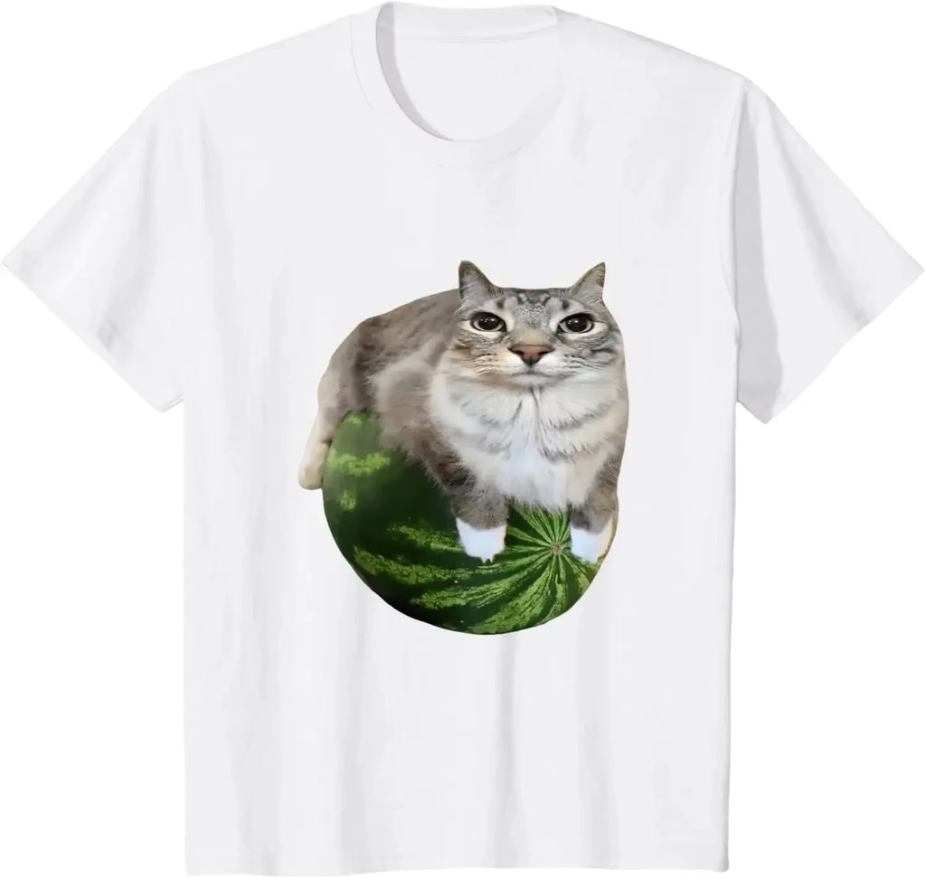 BABABOYI Watermelon Cat Silly Cat Meme T-Shirt A Hilarious Watermelon Print Shirt Is A Stylish Unisex Top for Both Men and Women