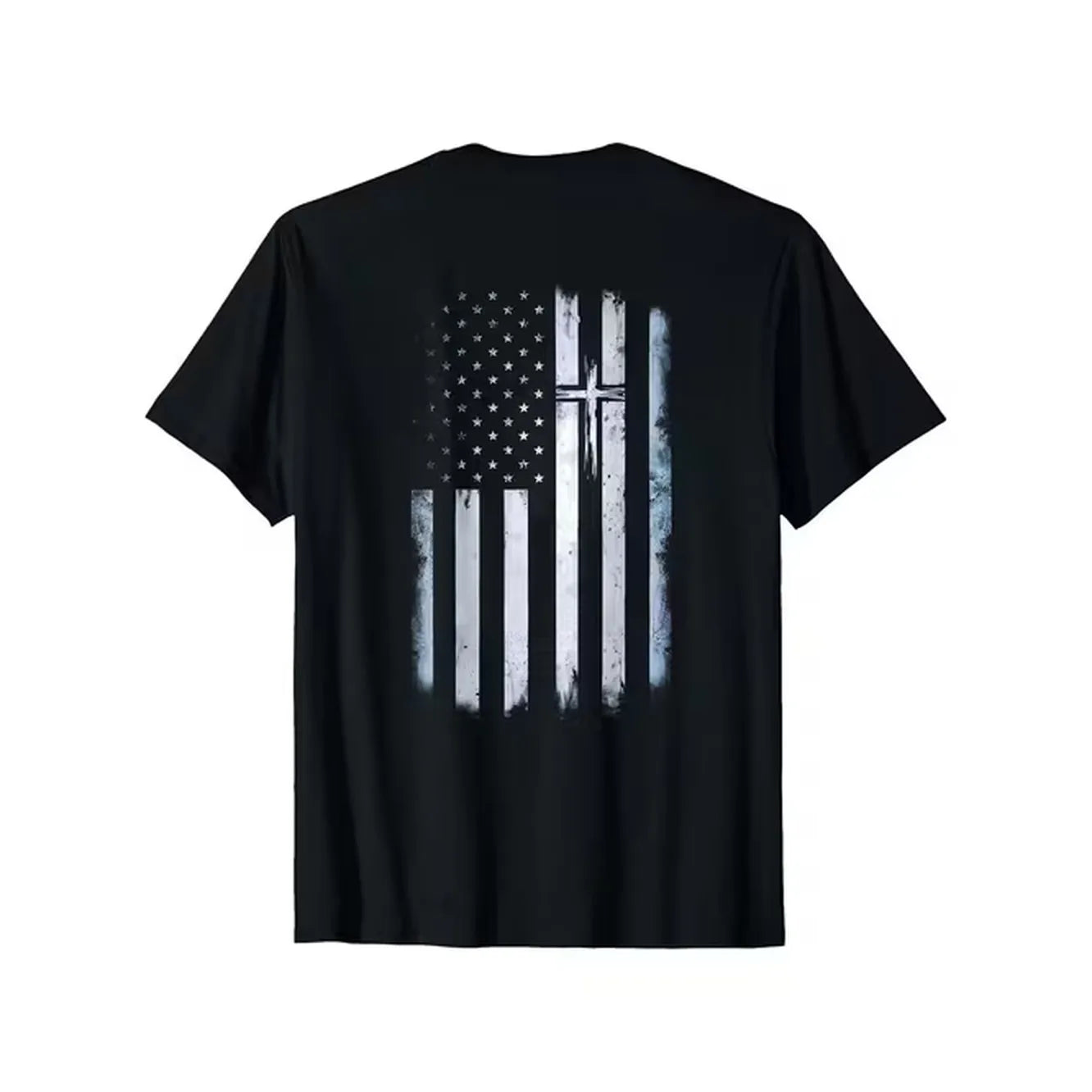 item picture mens christian t shirt with american flag cross back print black cotton church shirt for religious events comfortable casual tee with christian cross design short sleeve apparel
