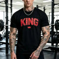 Men’s Loose-Fitting Short Sleeve KING Graphic Gym T-Shirt - 100% Pure Cotton, Foldable, Machine Washable, Bold Crown Print, Round Neck, Black & White Options, All Seasons, Custom-Made Urban Faith Sporty Chic Streetwear Top