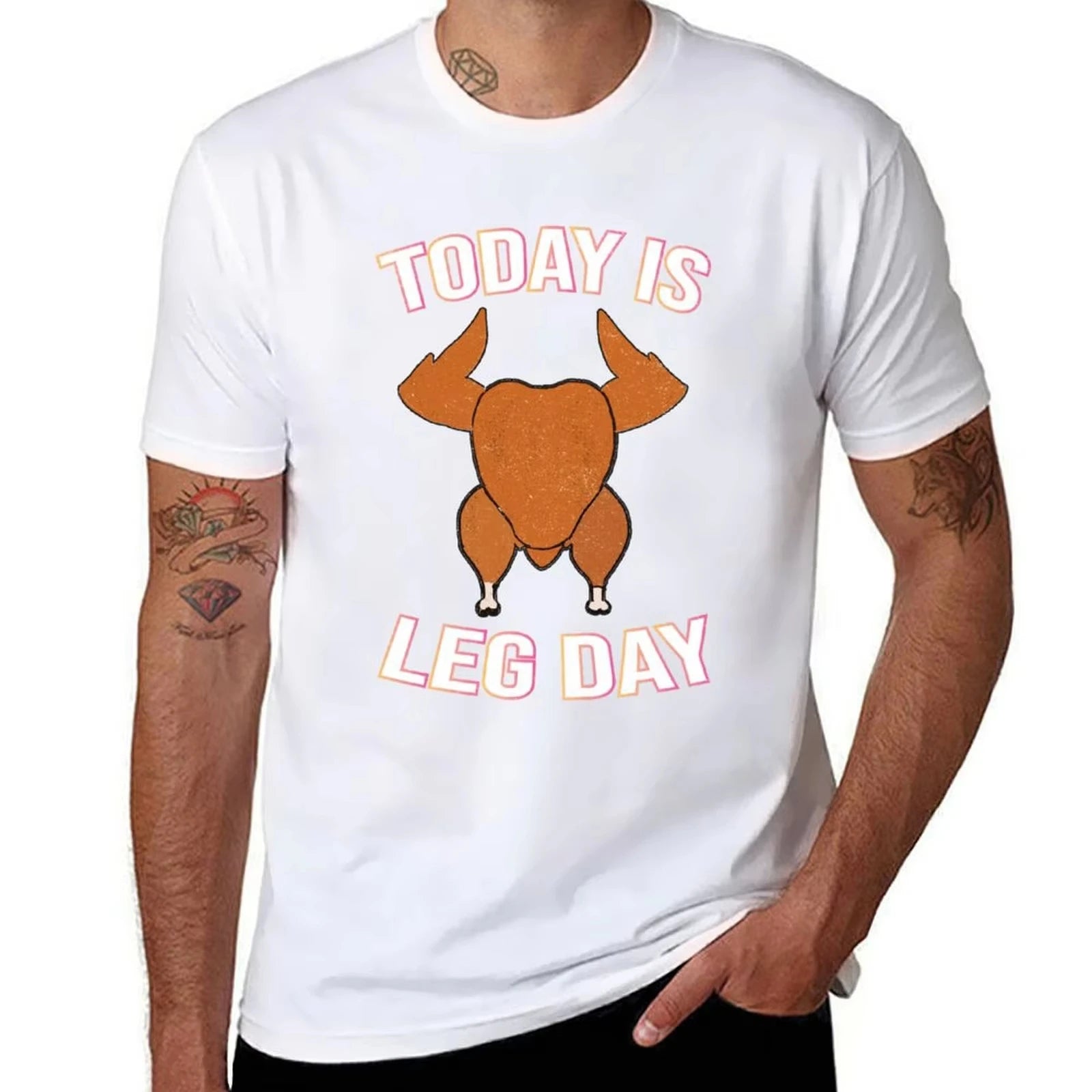 HOT SALE Happy Thanksgiving Today Is Leg Day Mask T-Shirt Man Tees Graphic Man Graphic T-Shirt High Quality T-Shirt  Fashion Tee