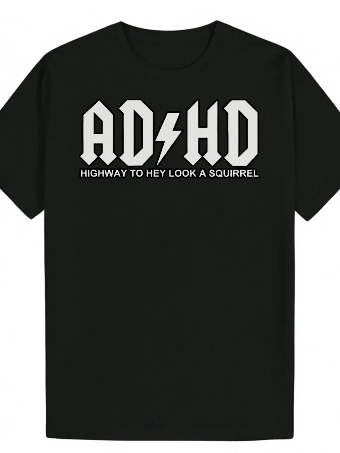 Men's Attention Deficit Hyperactivity Disorder Pattern T-shirt-black Casual Summer Round Neck Cotton Fabric T-shirt with Bold Letters Light Breathable Suitable for Casual Wear Local Community Store in Stock Quick Hair Soft Cotton Comfortable Suitable