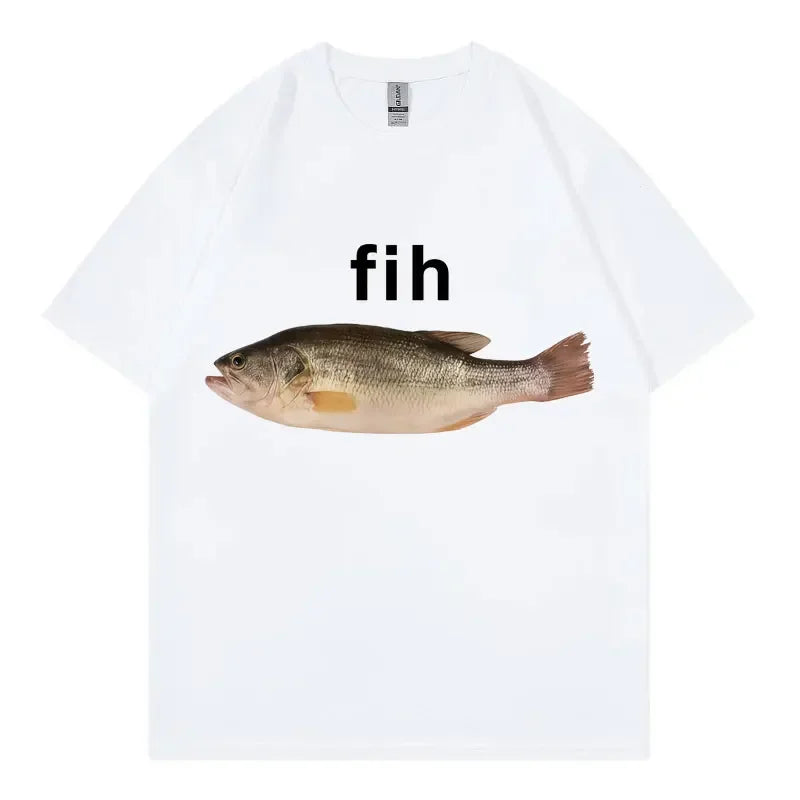 HOT SALE Funny Fih Fish Meme Prin Crew Neck T-shirt Fashion Short Sleeve T Shirts Women Casual T-shirts Summer Streetwear