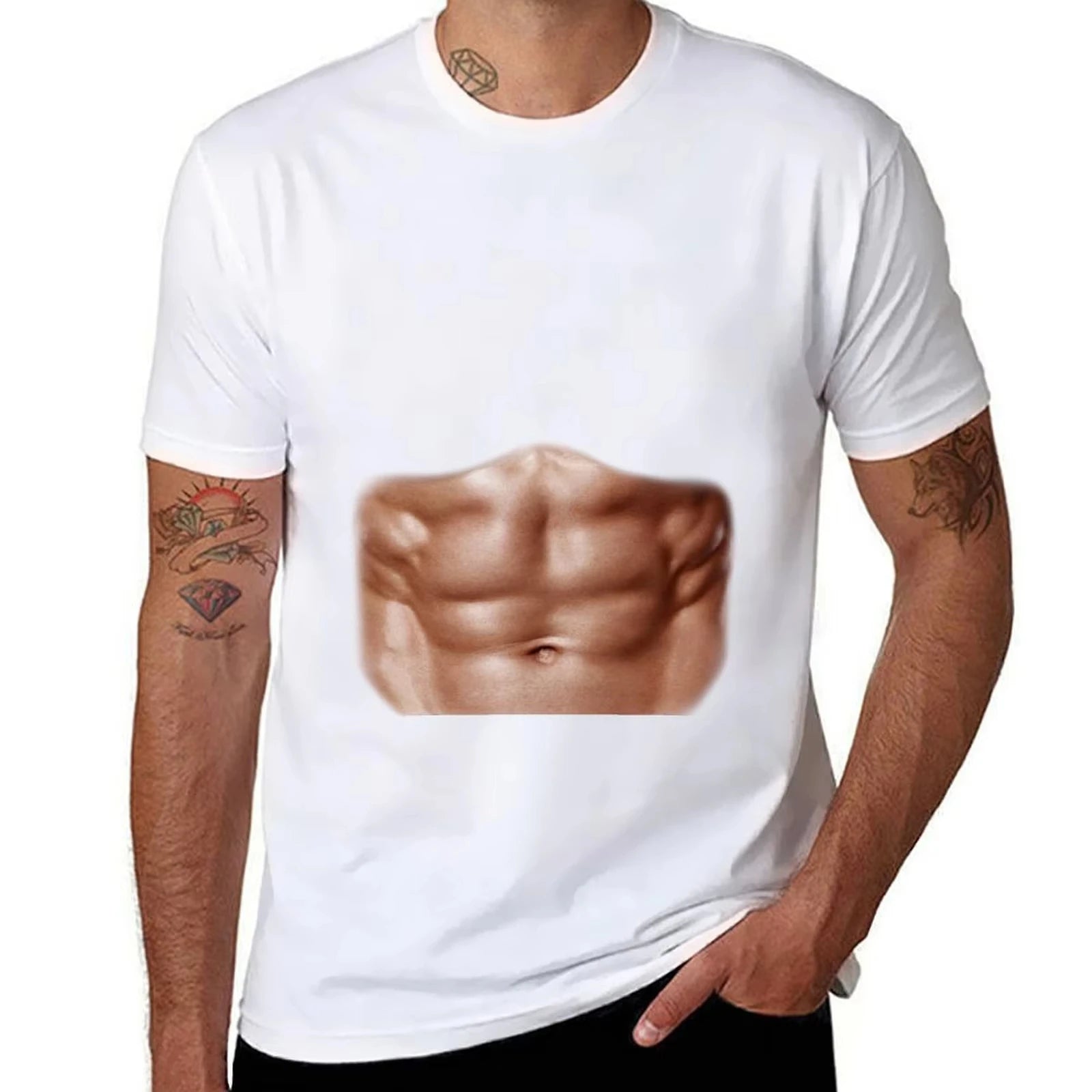 HOT SALE Six-pack Abs Abs T-shirts Men's T-shirts Summer Funny T-shirts Men's Tees Funny Cotton T Shirt Man O-collar Fashion Tee