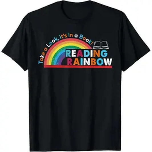 Cotton Take A Look A Book Vintage Reading Librarian rainbow T-Shirt