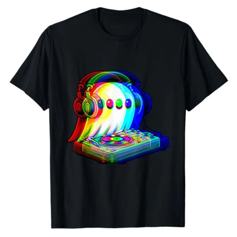 HOT SALE House Music Ghost Dj Optical Illusion EDM Halloween Rave Dj T-shirt Humor Funny Rock Graphics Outfit Short Sleeve Top