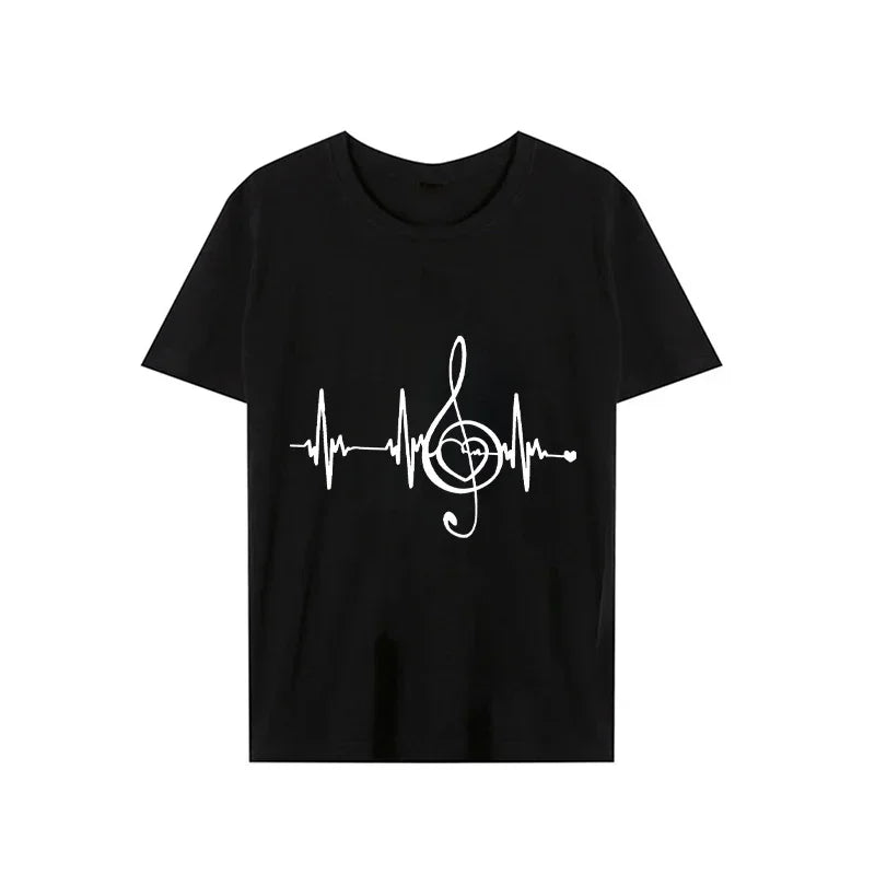 Men's Black Long-sleeved Short-sleeved T-shirt Large Size Summer Top Music Indicator Heart Pattern Interesting Men's T-shirt