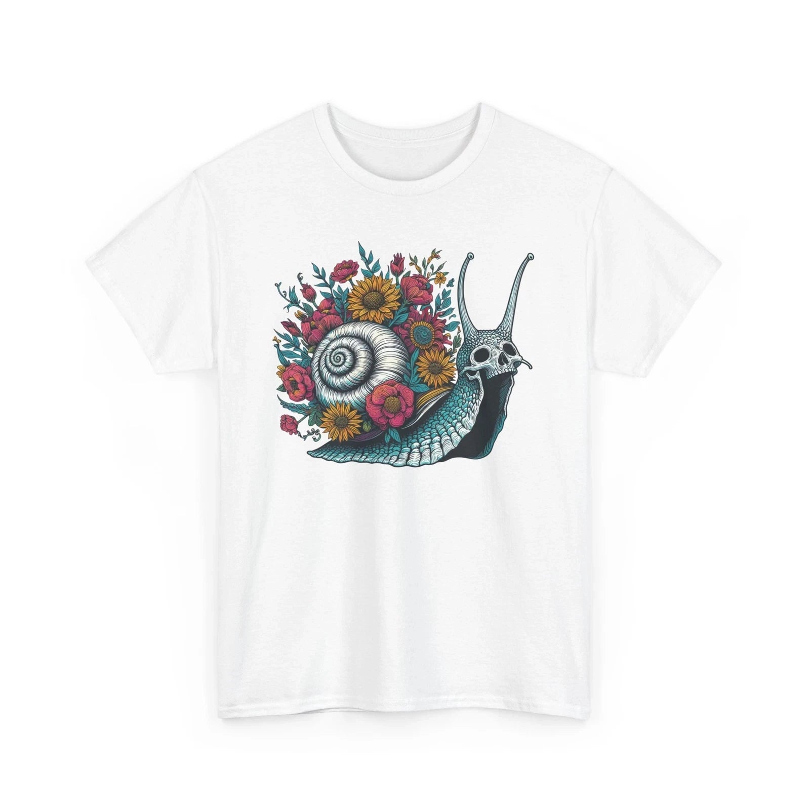 HOT SALE Artistic Grotesque Horror Snail Skull T-shirt - Floral Halloween Pattern T-shirt Soft  Round-neck Tee Streetwear Style
