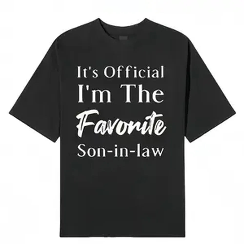 Men's Funny "Favorite Son-in-Law" Letter Print T-Shirt - Casual Round Neck Short Sleeve Breathable Cotton Menswear Clothes for Daily Sports & Outdoor Wear