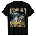 Humorous Spooky Werewolf Alpha Short Sleeve T Shirt Playful Emoji Graphic Casual Top Unisex Couple Gift Multiple Sizes Casual Outfit Good Graphic Tees Men's T Shirts Women's T Shirts 90s Graphic Tees Classic Streetwear Short Sleeve Daily Wear Gift Idea Cr