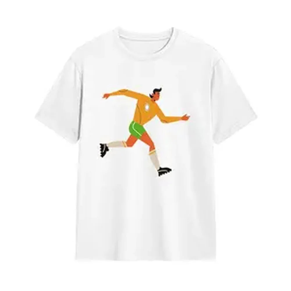 100% Cotton,Cartoon Soccer Player,Unisex Oversized Crew Neck Soccer Graphic Tee,Sporty Streetwear Print,Heavyweight Breathable Soft Touch Casual Style