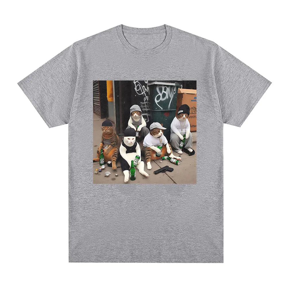 HOT SALE Funny Cat Gang Emoji Print T-shirt Men Women Fashion Vintage Short Sleeve T-shirt High Quality Cotton Oversized T-shirt