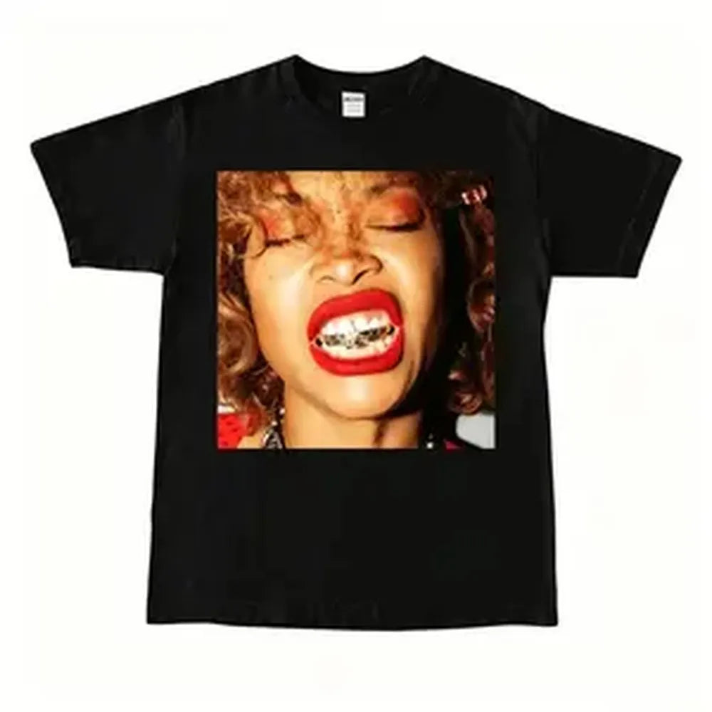 Erykah Badu T-Shirt with Retro 90’s Graphic, Vintage Soul and R&B Music Legend Tee for Men Women, Soft Cotton Unisex Crewneck Top, Classic Aesthetic Streetwear Shirt for Casual Everyday Wear and Fan Gift Idea Black