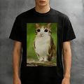 Cat T-shirt Meowl Cute Cat T-shirt Cat and Owl Meme T-shirt Brainrot Meowl Kitty T-shirt Men Women Summer Cotton Breathable Tops