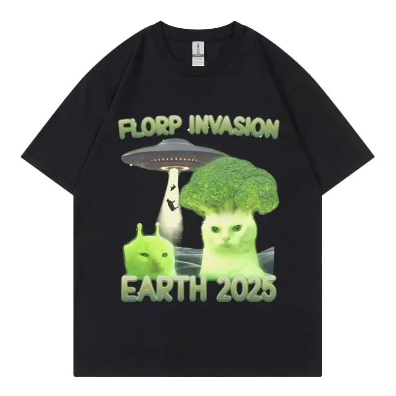 HOT SALE Funny Alien Brain Cat Wet Expression T-shirt Fashionable Y2K Clothing Short Sleeve T-shirt Unisex Casual Cute T-shirt