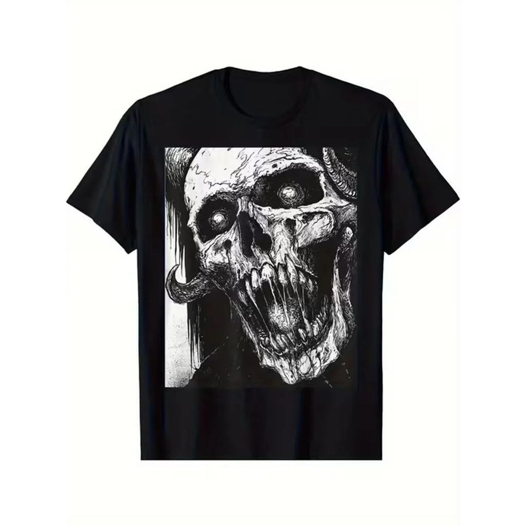 item picture mens gothic skull graphic tee sturdy skull neck shirt comfortable top for daily use halloween stylish gothic attire washable regular fit shirt casual outfit dark aesthetic clothing long lasting fabric top