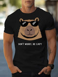 Men's Capybara in Fashion Glasses Graphic T-Shirt - Casual Short Sleeve Capybara Face Print Tee for Streetwear & Gym, Regular Fit Round Neck Shirt for Year-Round Wear (Machine Washable) - Funny Animal Outfit for Adults