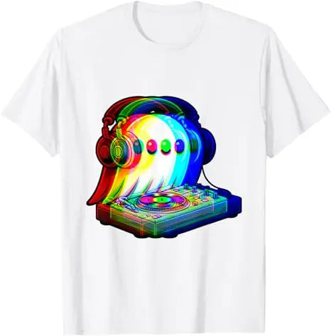 HOT SALE House Music Ghost Dj Optical Illusion EDM Halloween Rave Dj T-shirt Humor Funny Rock Graphics Outfit Short Sleeve Top