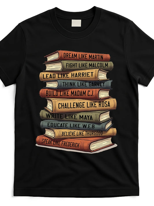 Black History Month Gift T-Shirt for African American Leaders And Teachers - Unisex Teenager Short-Sleeve Top Featuring Inspirational Quotes And Book Designs, Round Neck Casual Shirt, Machine Washable, For Teenager