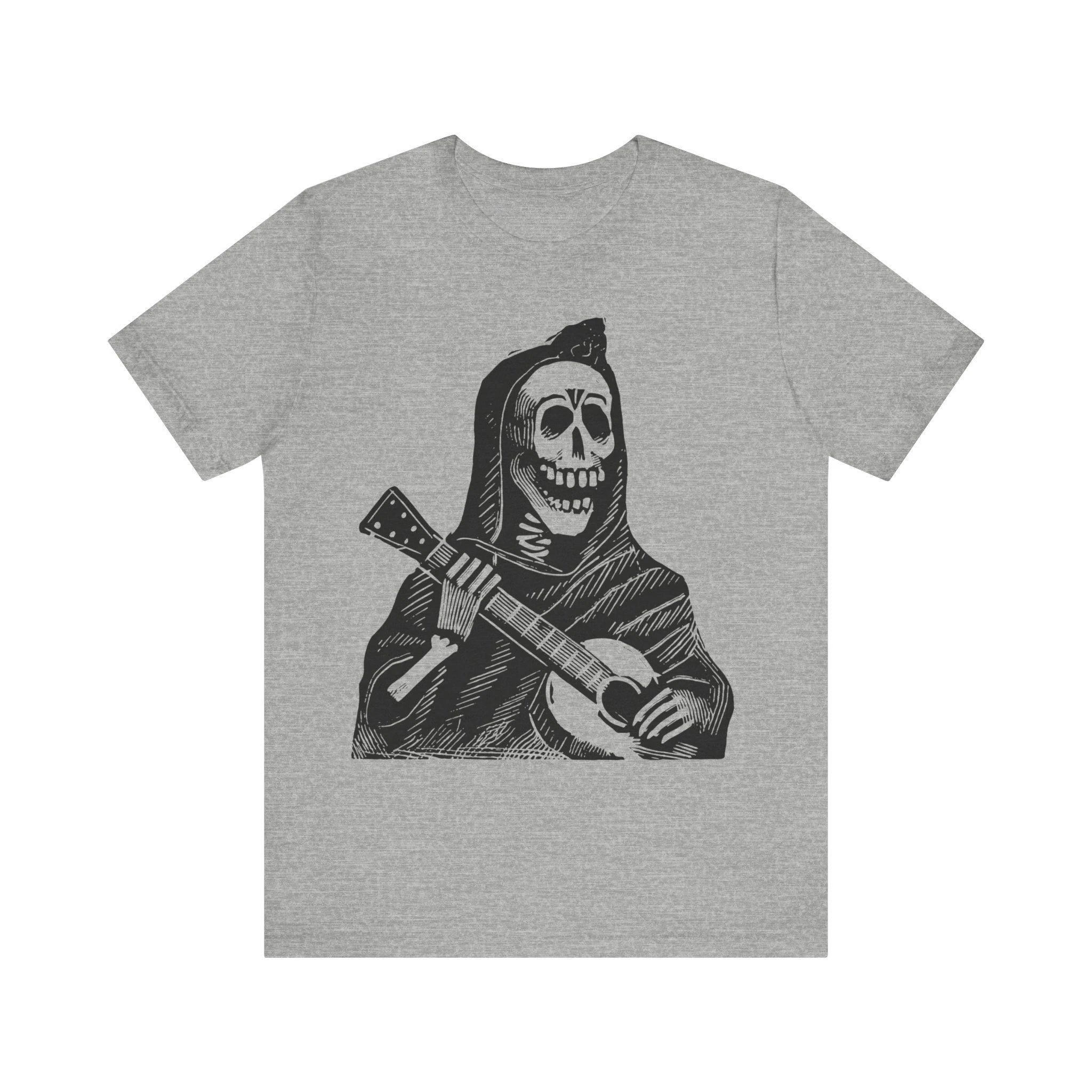 Skeleton Plays Guitar Posada Shirt Day of The Dead T-shirt Mexican Art T-shirt Spanish Folk Art Creepy Unisex Short-sleeved Tee