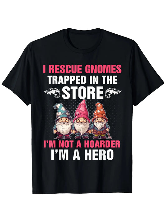 [Garden Hero Tee] Garden Hero Gnome Rescue T-Shirt - 100%, Comfort Fit for Men & Women, Perfect for All Seasons, Machine Washable - Black, Sizes S to XXXL, Casual Short Sleeve Tee Soft, Comfortable & Machine Washable-Ideal for Casual Attire & Unique Gift