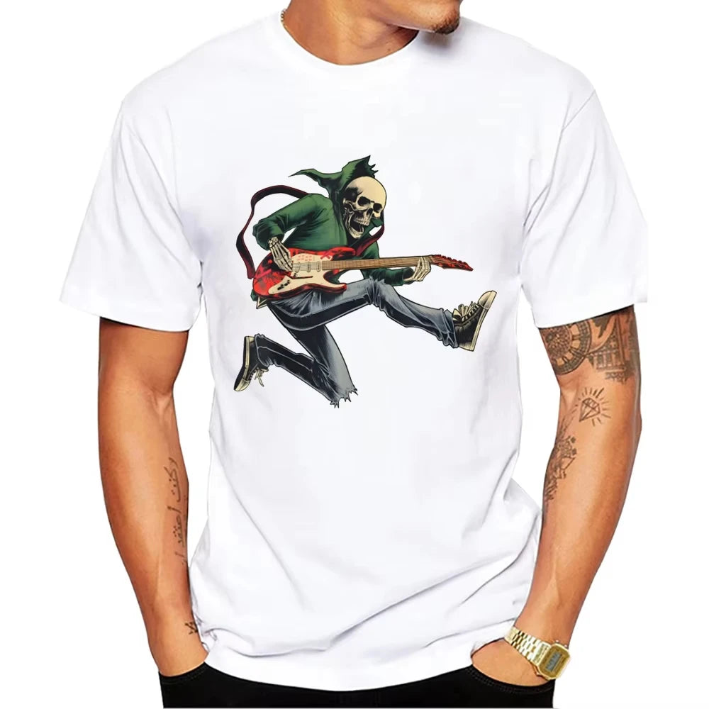HOT SALE Vintage Cat Play Guitar Men T-Shirt Fashion Streetwear Short Sleeve T Shirts Hipster Music Tee Cool Tops Music Lover