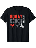 Men'S "Squat Bench Deadlift" Graphic T-Shirt - Black Casual Fitness Tee with Weightlifting Icons, Perfect for Gym & Workout Enthusiasts, All-Season Comfort, Gym Tee | Bold Lettering | Knitted Texture
