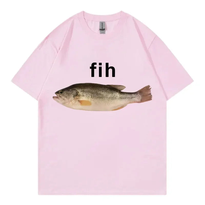 HOT SALE Funny Fih Fish Meme Prin Crew Neck T-shirt Fashion Short Sleeve T Shirts Women Casual T-shirts Summer Streetwear