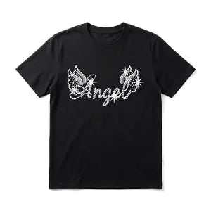 Rhinestone Angel Wings Men's Graphic TShirt, 100% Cotton Short Sleeve Soft Top, Retro Y2K Graphic Print Design, for Daily Wear, Streetwear, Weekend Outing, Birthday Gift, Gift for Men, Women and Friends