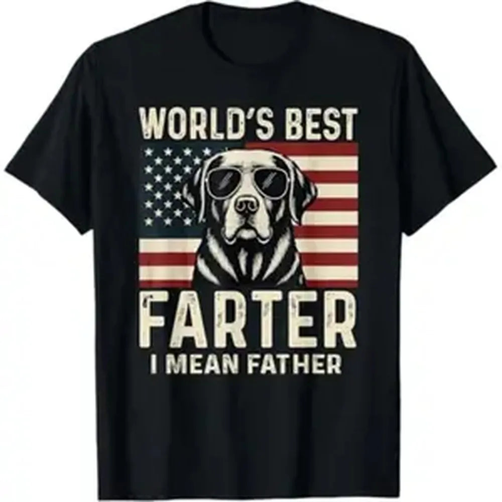 Men's Funny Chihuahua Dad T-Shirt, Retro "World's Best Farter" Graphic, Smooth Seamless Cotton, Casual Short Sleeve Crewneck Top, Father's Day Gift