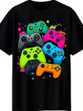 Men's Gaming TShirt with Controller Graphic Retro Suitable for Parties Casual Wear Gamer Gifts MachineWashable Crew Neck Short Sleeve Tee Fit for YearRound Statement ApparRetro Casual Short-sleeved T-shirt with a Round Neck and Printed Pattern
