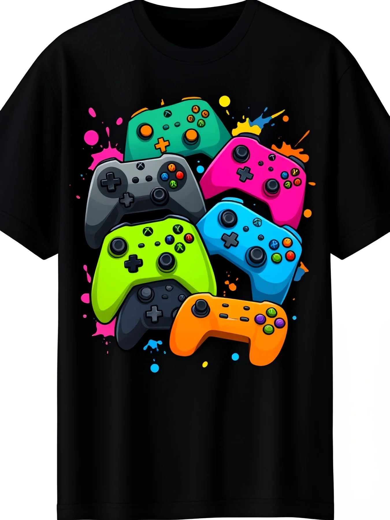 Men's Gaming TShirt with Controller Graphic Retro Suitable for Parties Casual Wear Gamer Gifts MachineWashable Crew Neck Short Sleeve Tee Fit for YearRound Statement ApparRetro Casual Short-sleeved T-shirt with a Round Neck and Printed Pattern
