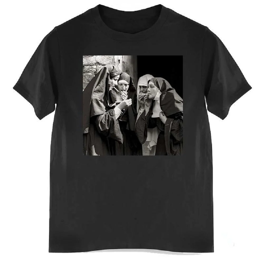 Contrast Nun Smoking Drink HOT Print Summer Men's O-Neck T-shirt Casual Cotton Short Sleeve Pullover Fashion Trend Men Clothing