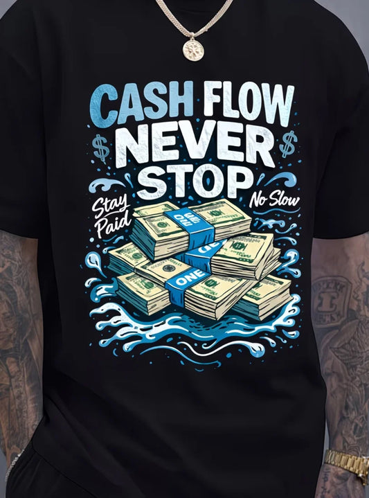Unisex T-Shirt Bold Personality Statement, Money Wealth Themed Print Hip-Hop Style Golden Coin and Dollar Bill Slogan T-Shirt