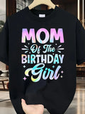 Mom of The Birthday Girl Tie Dye Family Party T-Shirt Casual Athletic Fit, Breathable Sport Top, Comfortable Everyday Street Style, Perfect for Training, Running, And Fitness, Crew Neck, Slight
