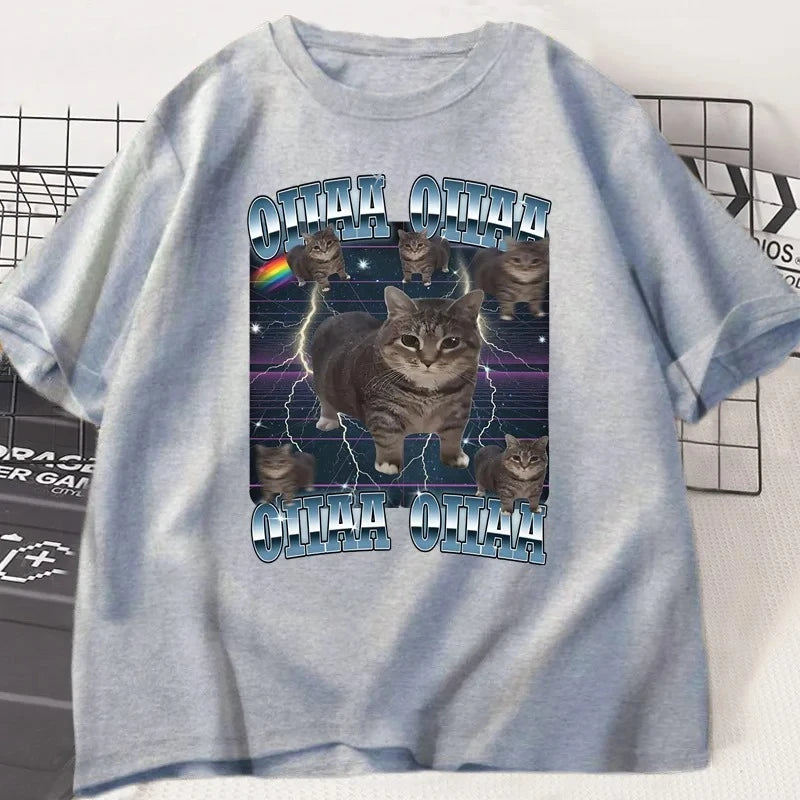 Funny Viral Oia Cat Meme Graphic T Shirts for Men Women Silly Cats T-shirt Oiiaa Oiiaa Cat Unhinged T Shirt Harajuku Clothes
