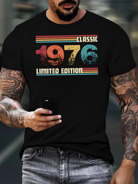 1976 Classic Graphic T-Shirt- Vintage Style, Short Sleeve, Crew Neck, Lightweight Polyester Blend, Summer Casual Top, Colorful Design,  T-Shirt