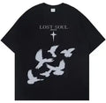 Trendy Lost Soul Dove Print T Shirt for Men Women Oversized Casual Short Sleeve Cotton Blend Tee Streetwear Fashion Top Clothing