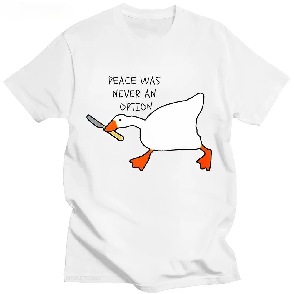 HOT SALE Untitled Goose Game Peace Never Choose T-shirt Short Sleeve Summer Funny Casual Shirt Graphic Clothing T-shirt